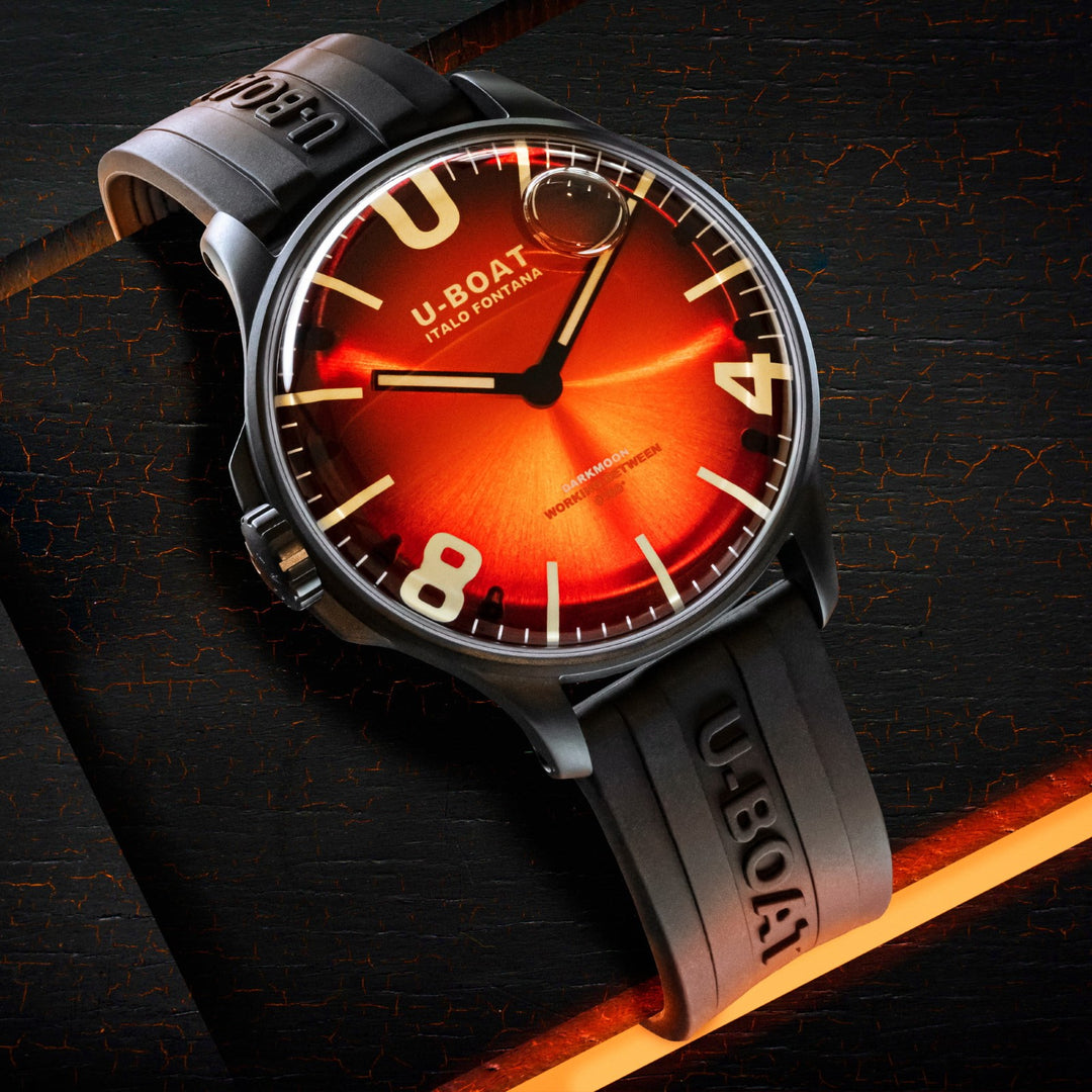 U-BOAT reloj Darkmoon rojo IPB Soleil 44 mm de acero de cuarzo acabado IP negro 8697-B
