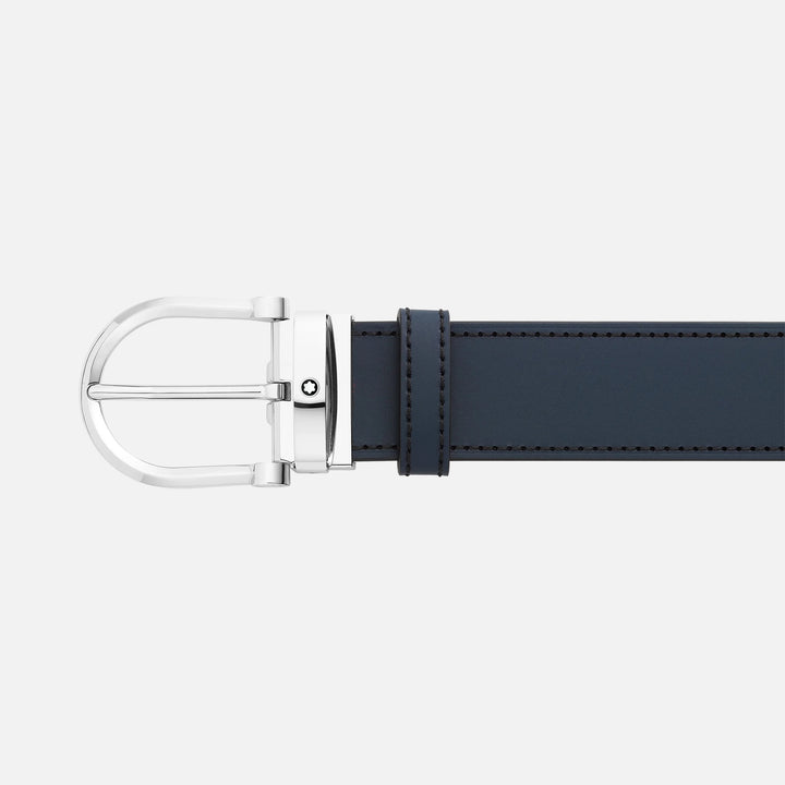 Montblanc belt 35mm with black/blue leather horseshoe buckle reversible size adjustable 128784