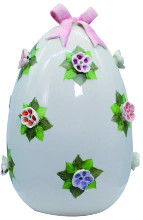 Sbordone egg pink bow and colorful flowers Ø10cm h.14cm porcelain made in Italy uo14fr/2