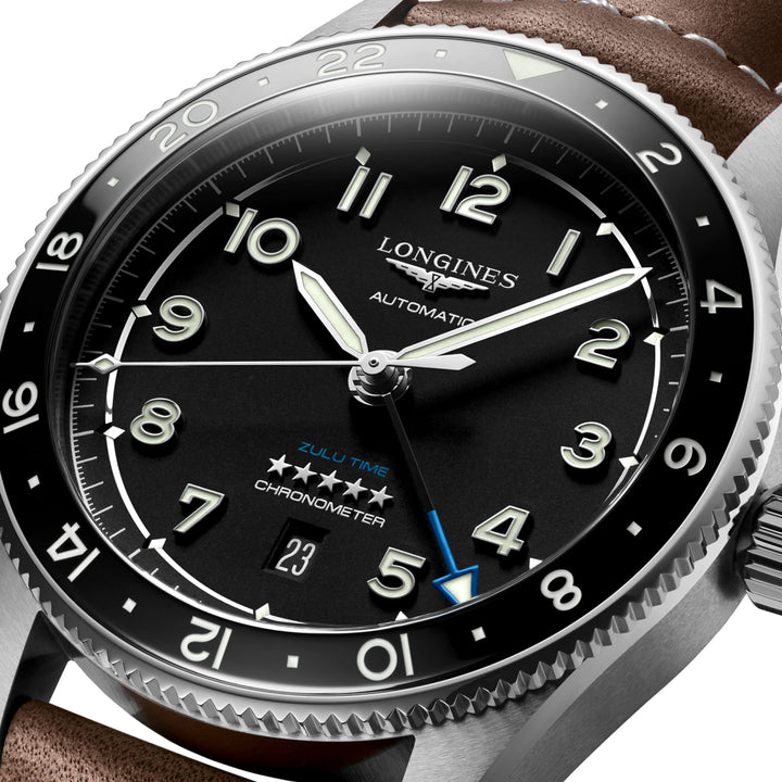 Longines orologio Spirit Zulu Time 42mm nero automatico acciaio L3.812.4.53.2