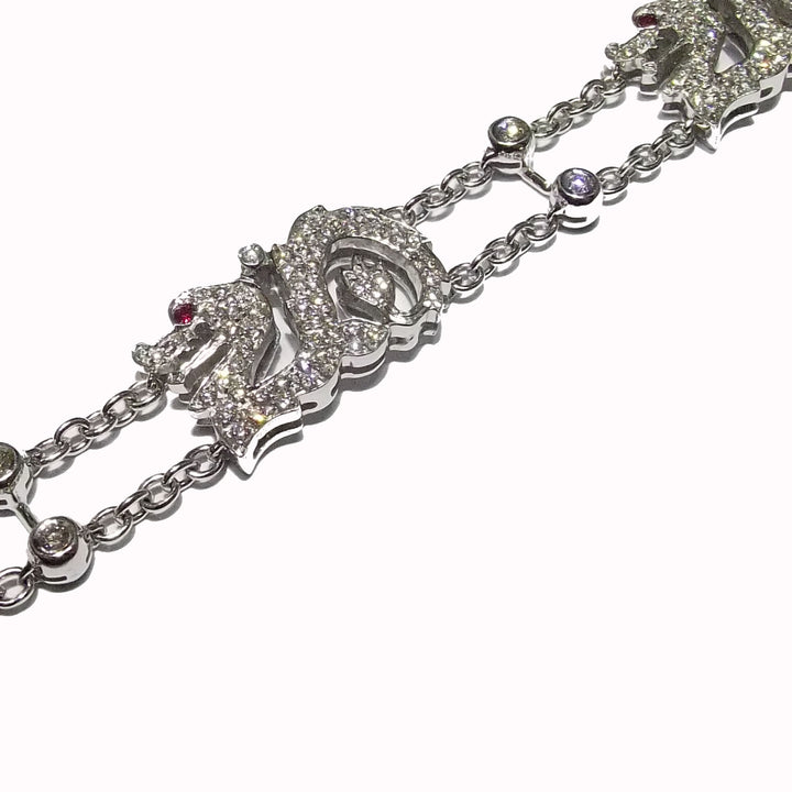 Bracelet de taverne Dragons or blanc 18 carats diamants rubis 0035BR