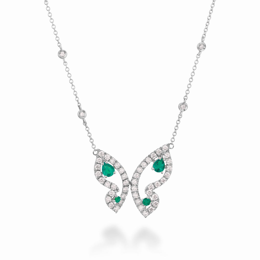 Golay Small Butterfly Pendant with Emeralds and Diamonds