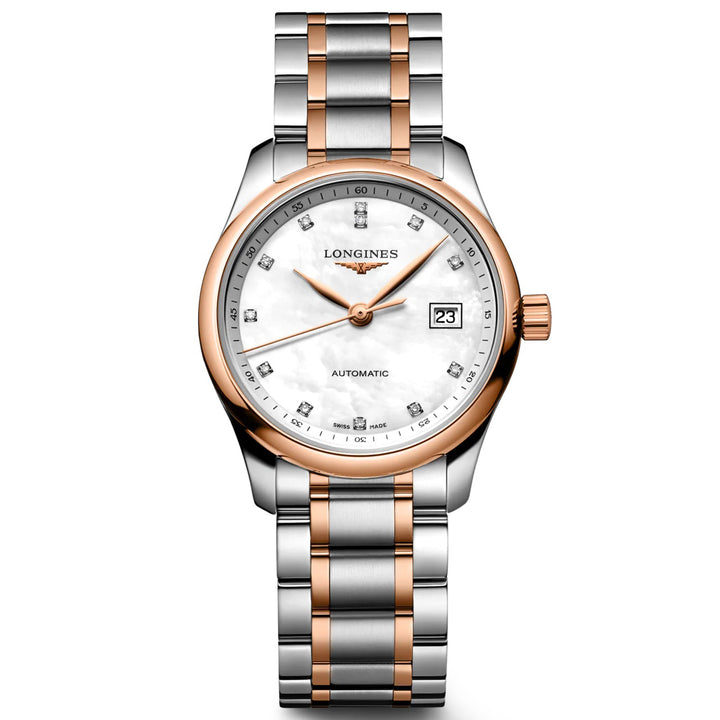 Longines orologio Master Collection 29mm madreperla diamanti automatico acciaio oro rosa L2.257.5.89.7