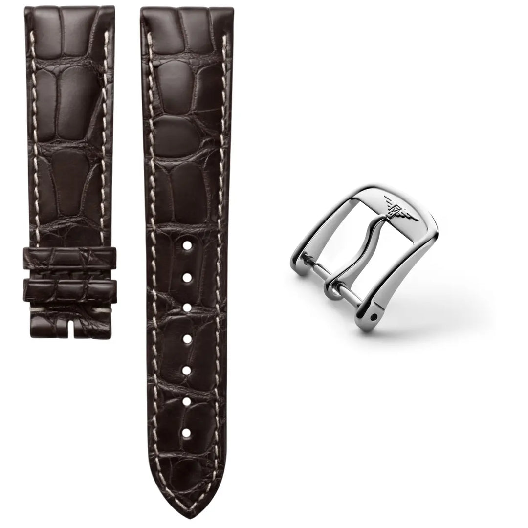 Longines bracelet en cuir alligator brun avec boucle de broche en acier L682109818 + L649101658