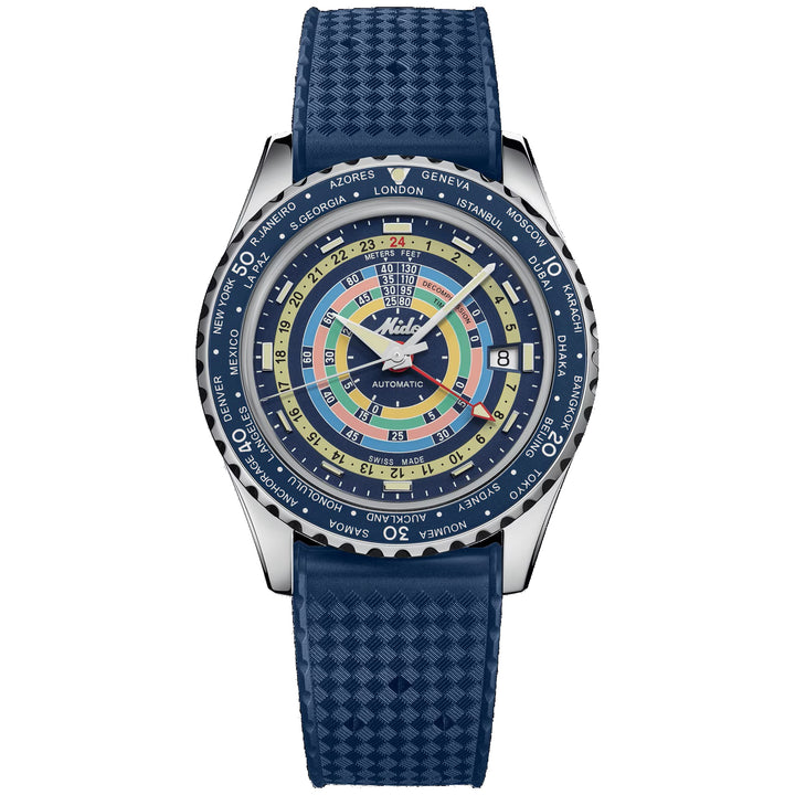 Mido orologio Ocean Star Decompression Worldtimer Special Edition 40mm blu automatico acciaio M026.829.17.041.00
