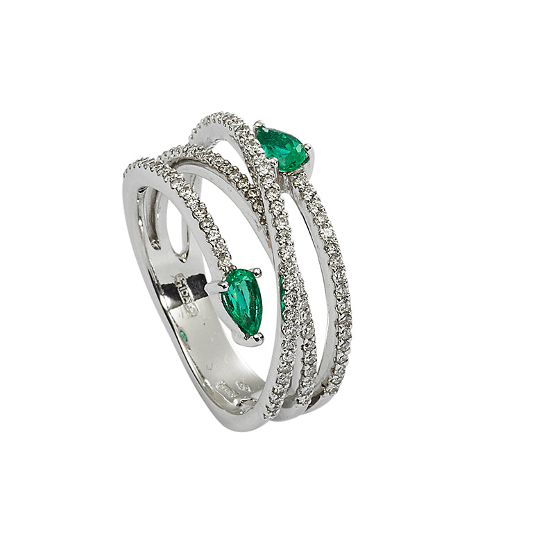 Sidalo anello a fascia oro bianco18Kt 5,60g smeraldi 0,34ct diamanti 0,48ct M 4938 AS - Gioielleria Capodagli