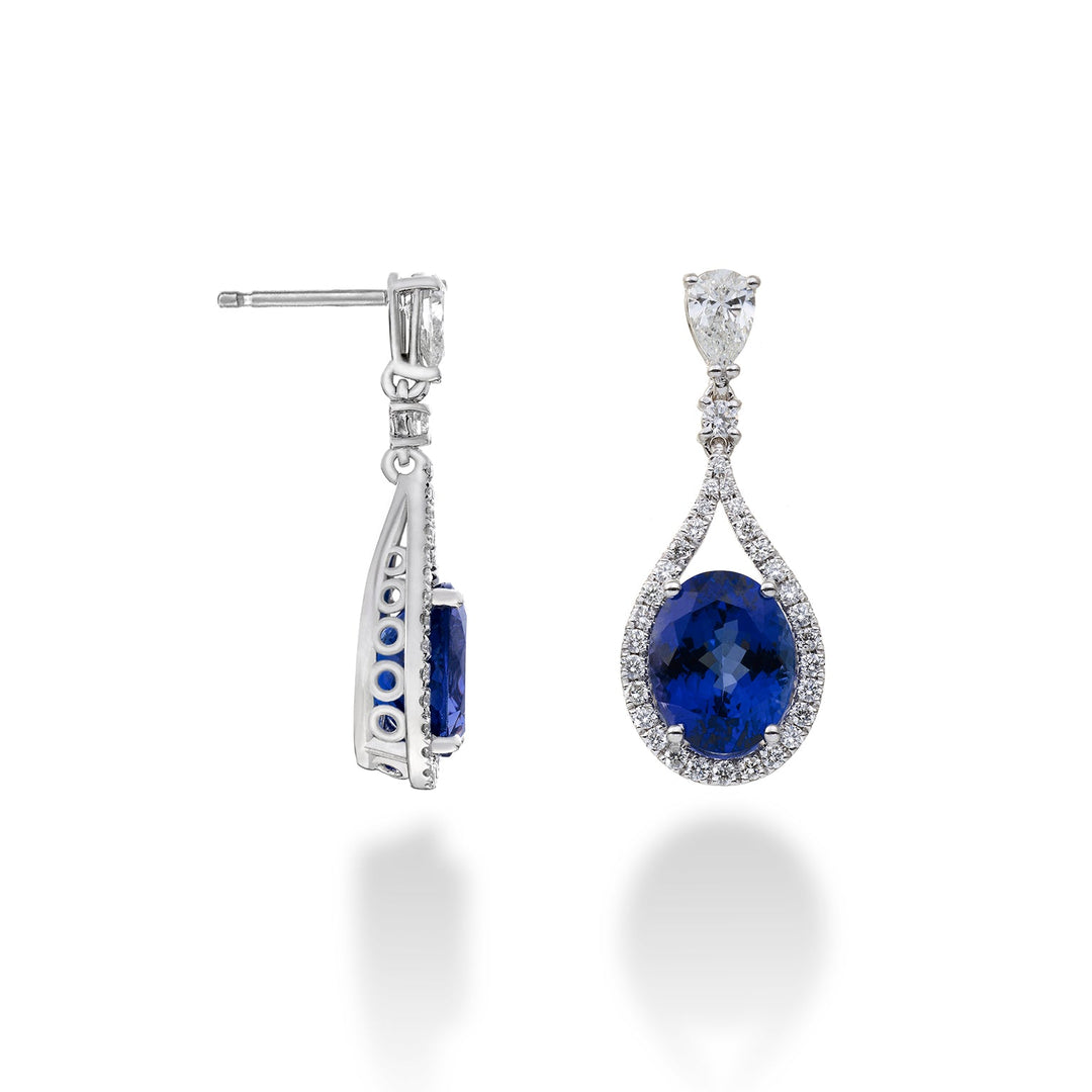 Golay Earrings Tanzanite Oval with Diamond Drops