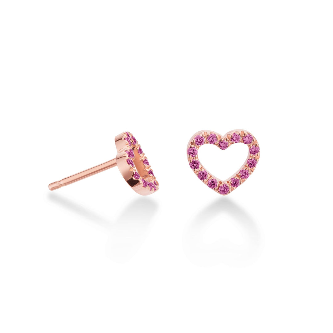 Boucles d'oreilles coeur petit avec des saphirs rose