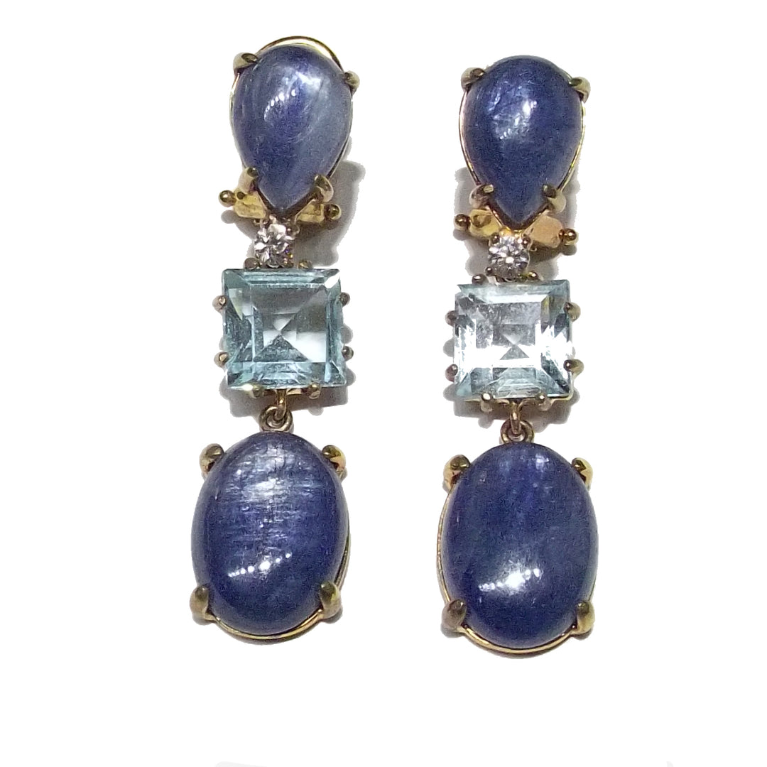 Crisor earrings 925 silver finish PVD rose gold labradonite blue OR 08