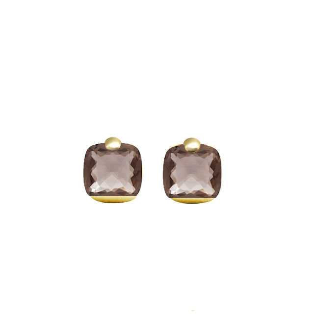 Pitti and Sisi Lobe Earrings Rainbow Silver 925 Finish PVD Yellow Gold Quartz Smoke OR 9591G/057