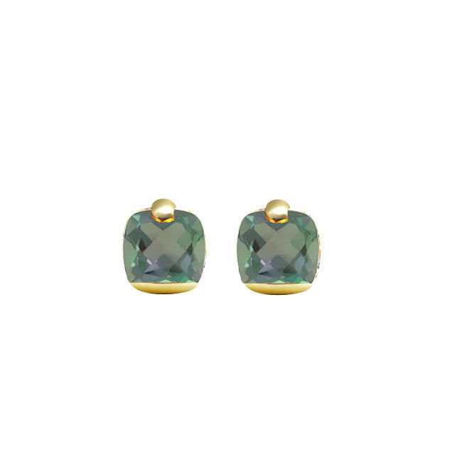 Pitti and Sisi Lobe Earrings Rainbow Silver 925 Finish PVD Yellow Gold Quartz Green OR 9591G/069