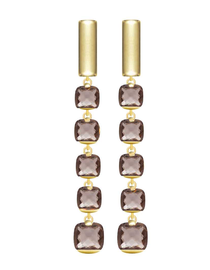 Pitti and Sisi Rainbow Earrings 925 Silver Finish PVD Yellow Gold Quartz Smoke OR 9597G/057