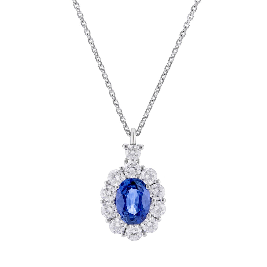 Golay Pendant Sapphire Oval 6X5 and Diamonds and Chamfer