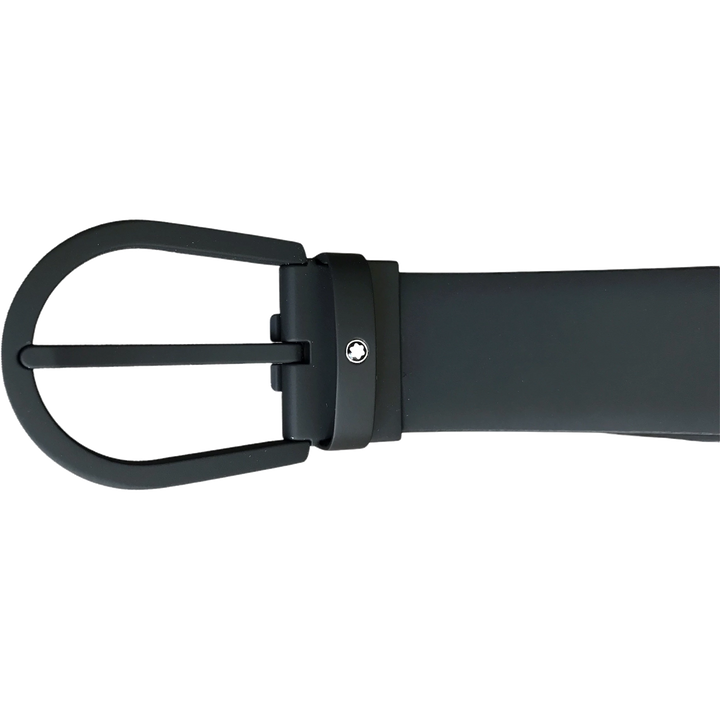 Montblanc 35 -mm -Gürtelschwarzschnalle und schwarzer Leder gummiziert 129431