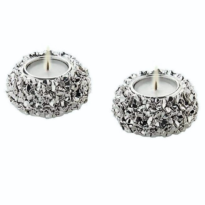 Sovereign candle holder set 2 pieces Hawthorn resin silver coated R 382