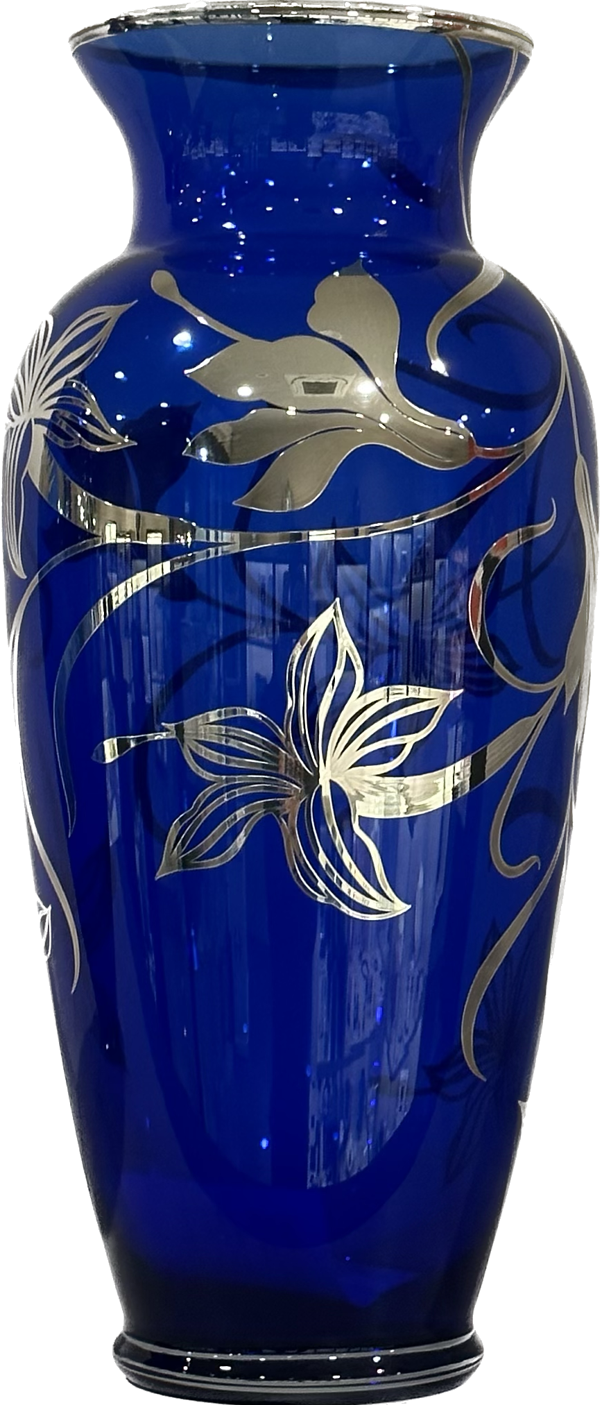 Art silver vase blown glass blue decoration silver Lily_Blue