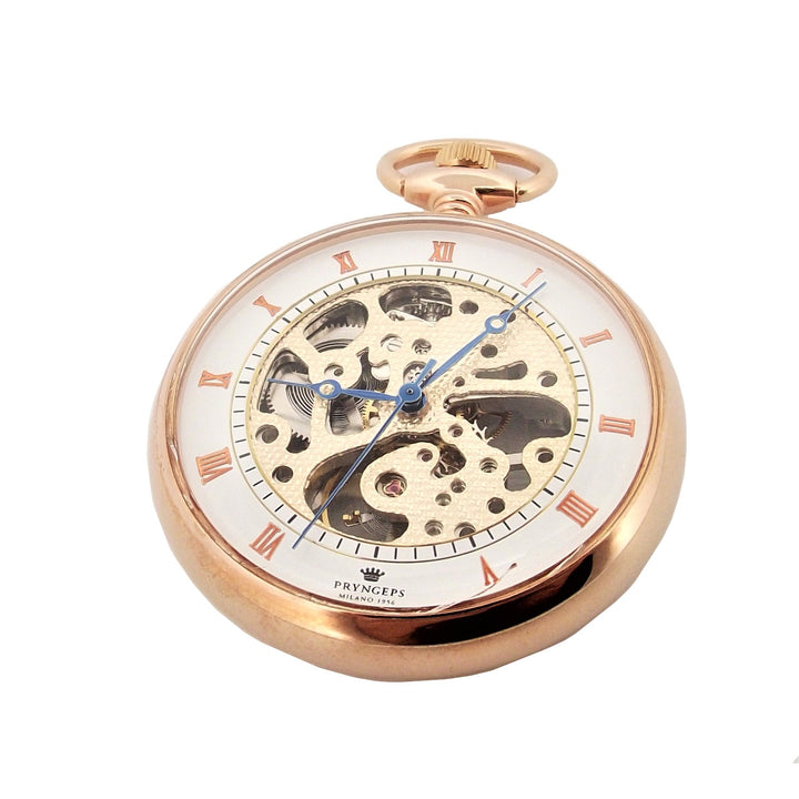 Pryngps Pocket Watch Skeleton Handbuch Ladung Stahl Finish PVD Gold Pink T052/l