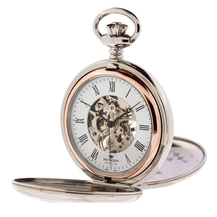 Pryngeps orologio da tasca 47mm bianco carica manuale acciaio finiture PVD oro rosa T083/R