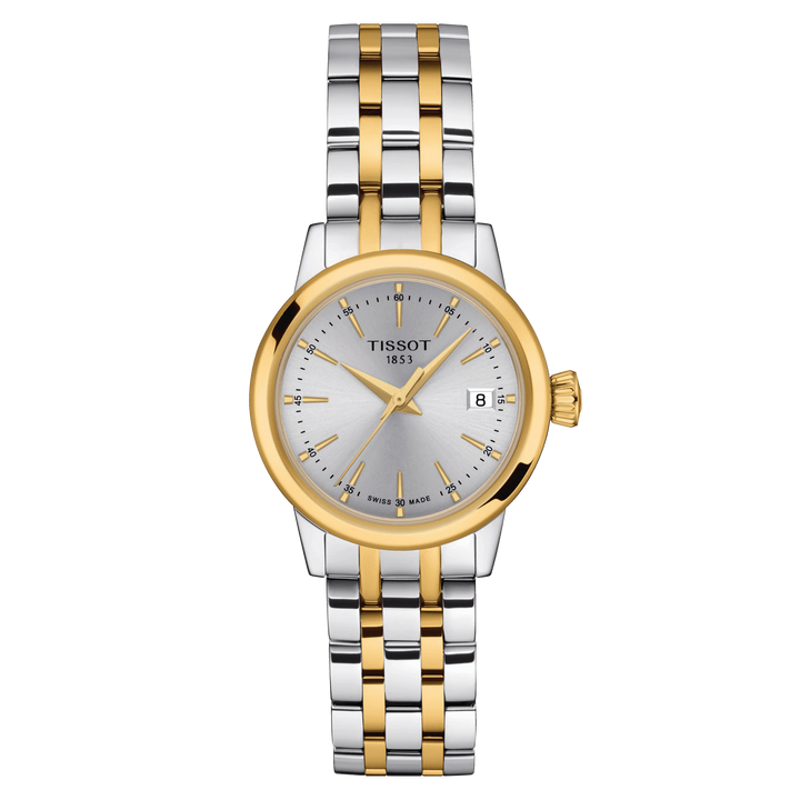 Reloj Tissot Classic Dream Lady 28mm plateado Acabados de acero de cuarzo PVD oro amarillo T129.210.22.031.00
