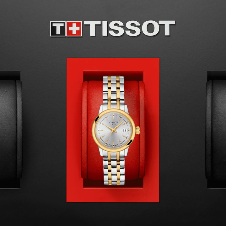 Montre Tissot Classic Dream Lady 28 mm Argent Quartz acier finitions PVD or jaune T129.210.22.031.00