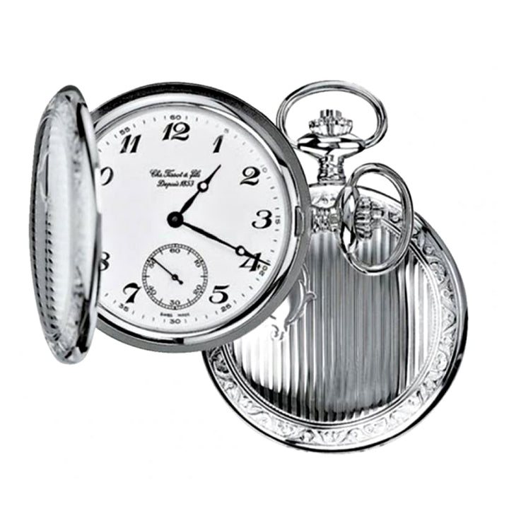 Tissot orologio da tasca Savonette Mechanical 49mm bianco carica manuale ottone finitura palladio T83.6.402.12 - Capodagli 1937