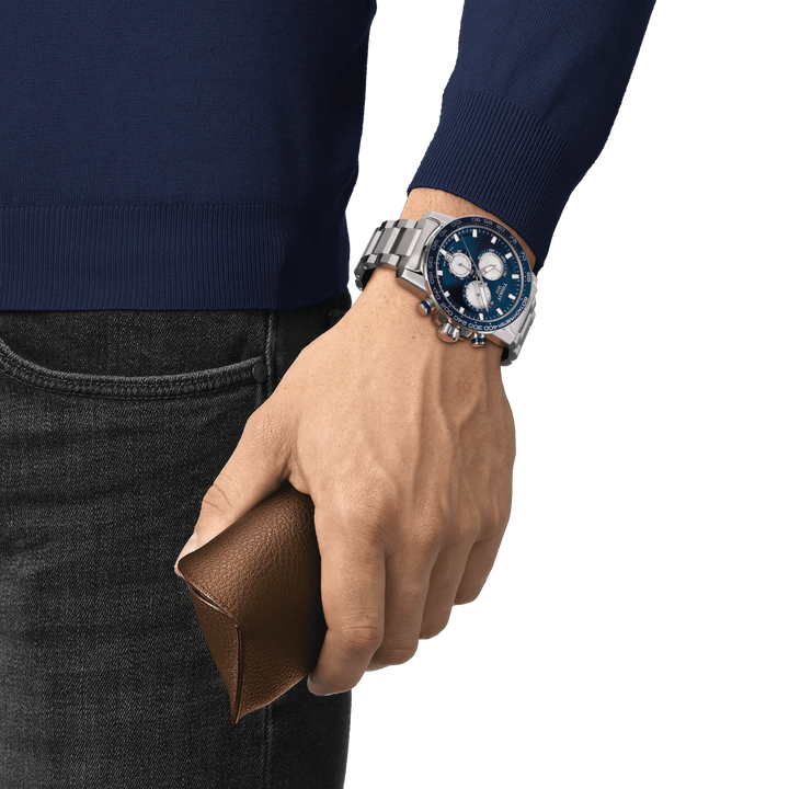 Tissot orologio Supersport Chrono 45,5mm blu quarzo acciaio T125.617.11.041.00