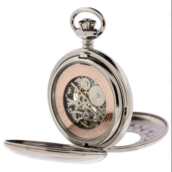 Pryngeps pocket watch 47mm white manual winding steel finishes PVD rose gold T083/R
