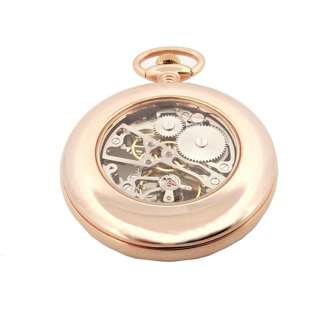 Pryngps Pocket Watch Skeleton Manual Charge Steel Finish Pvd Gold Pink T052 / L