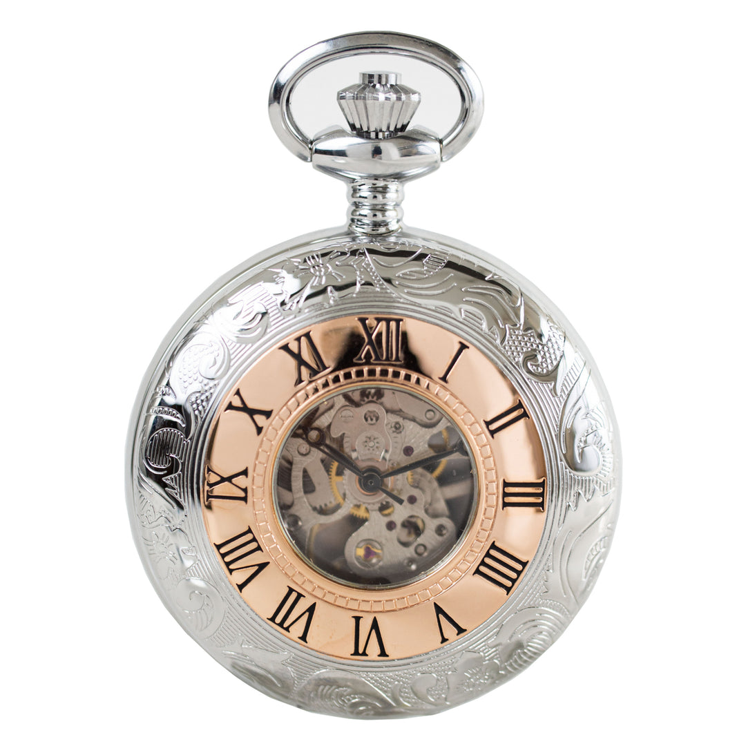 Pryngeps pocket watch 47mm white manual winding steel finishes PVD rose gold T083/R