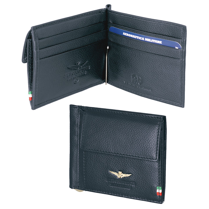 Aeronautica Militare Leather Wallet with Spring Money Stop FLAG AM110-BL