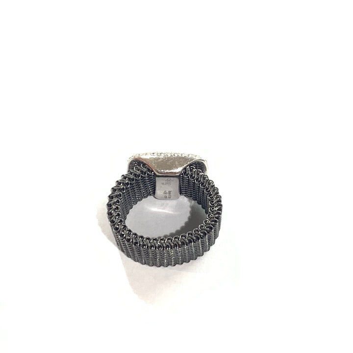 Idandi ring Allure Carr ⁇  steel finish PVD black silver 925 cubic zirconia AN-CARRE-ZIRC