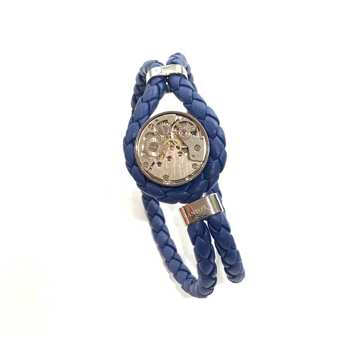 Bracelet Antora Gears 19cm cuir bleu acier 59024