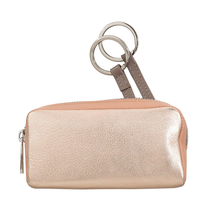 DuDu Porte-clés pour femme en cuir véritable rose métallisé Étui à monnaie coloré avec fermeture à glissière