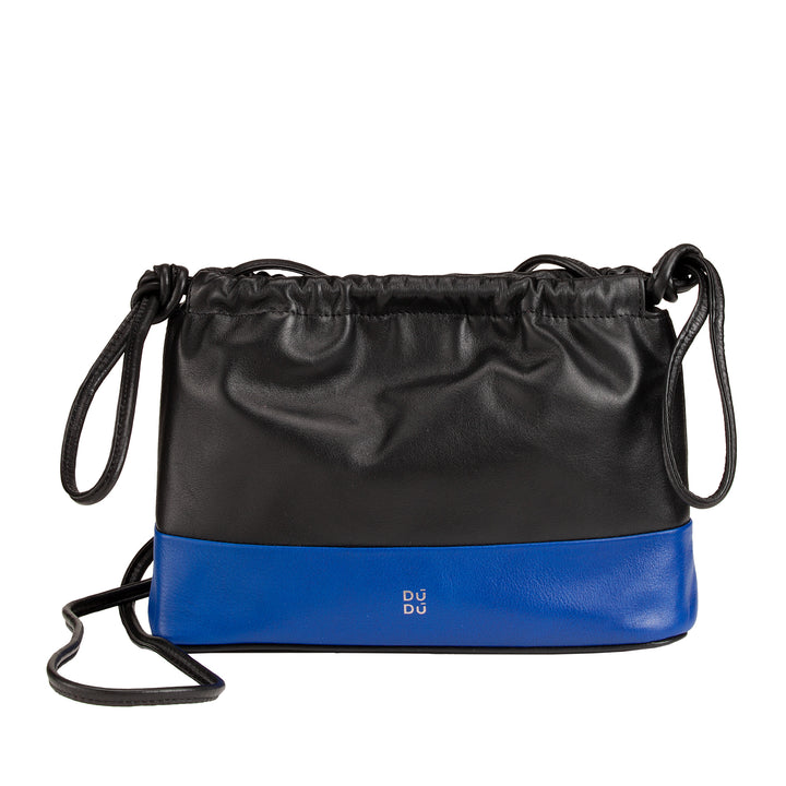 DUDU Women's Bag Envelope in Soft Leather, Clutch Bag Colored Pochette with Drawstring and Shoulder Strap