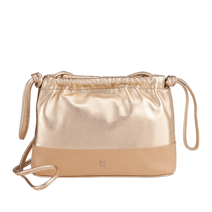 DUDU Women's Drawstring Bag Envelope in Soft Metal Leather, Clutch Bag Laminated Clutch Bag with Shoulder