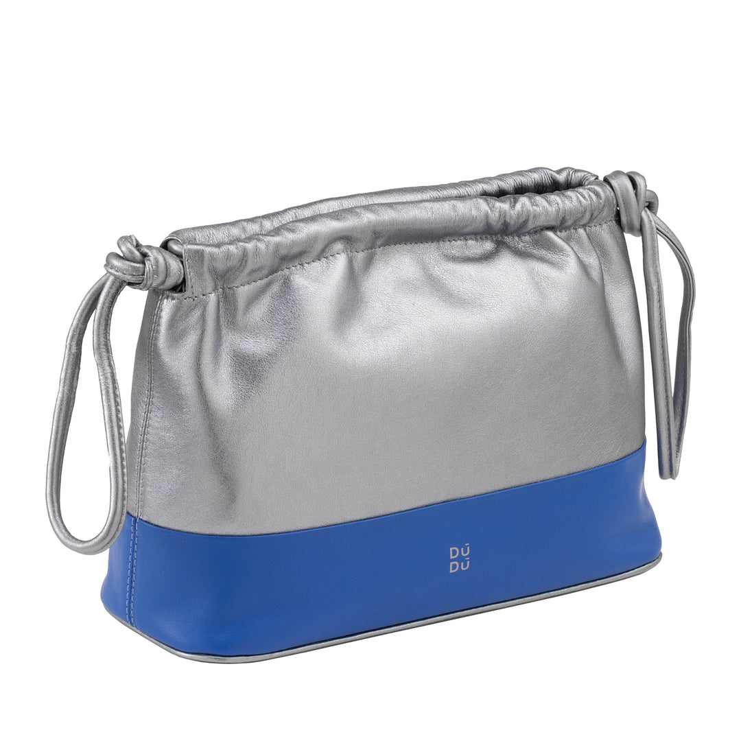 DUDU Women's Drawstring Bag Envelope in Soft Metal Leather, Clutch Bag Laminated Clutch Bag with Shoulder
