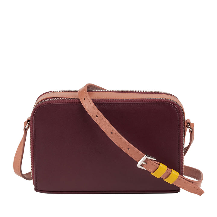 DUDU Women's Small Leather Crossbody Bag Double Zipper Wallet Multipocket Handbag