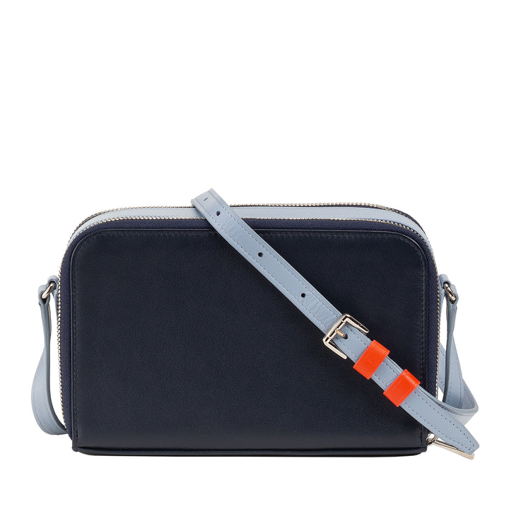 DUDU Women's Small Leather Crossbody Bag Double Zipper Wallet Multipocket Handbag