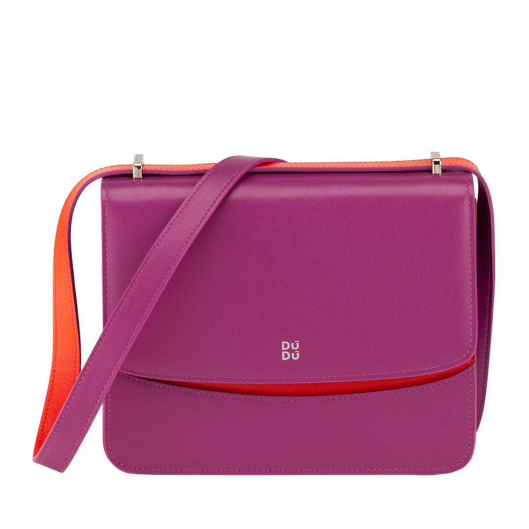 DUDU Women's Crossbody Bag Made in Italy Leather, Rigid Handbag Elegant Design with 2-Compartment Flap