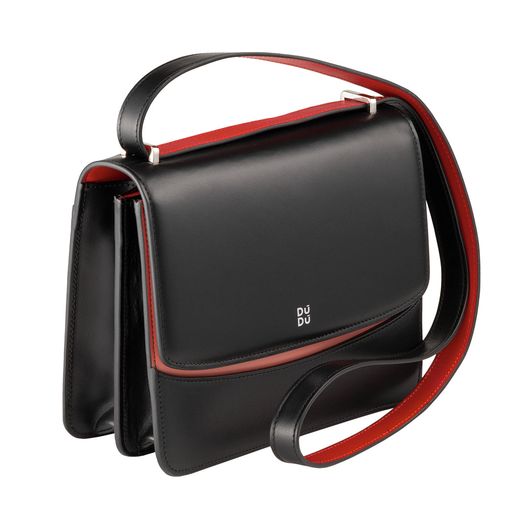 DUDU Women's Crossbody Bag Made in Italy Leather, Rigid Handbag Elegant Design with 2-Compartment Flap