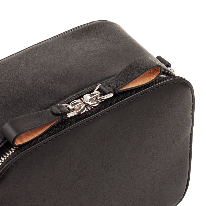 DuDu Kleine Leder -Umhängetasche in Leder, Taschenraum mit doppelter Schultergurt, Reißverschluss, elegante kompakte Designbeutel