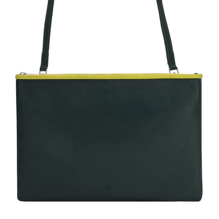 DUDU Handbag Women's Colored Flat Leather Shoulder Pouch Detachable with Zip Closure