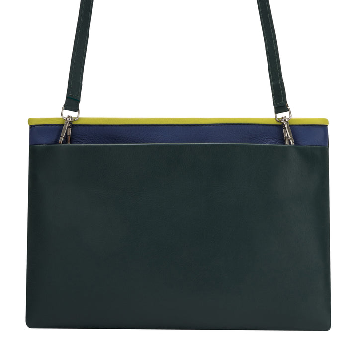 DUDU Handbag Women's Colored Flat Leather Shoulder Pouch Detachable with Zip Closure