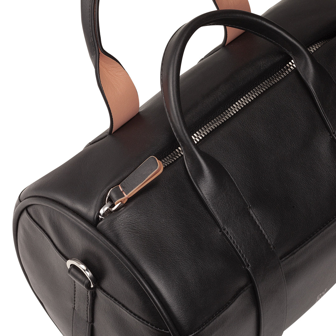 DUDU Women's Cylinder Bag in Genuine Leather, Soft Cylinder Bag, Barrel Bag with Shoulder Strap and Two Handles, Elegant Colored Design