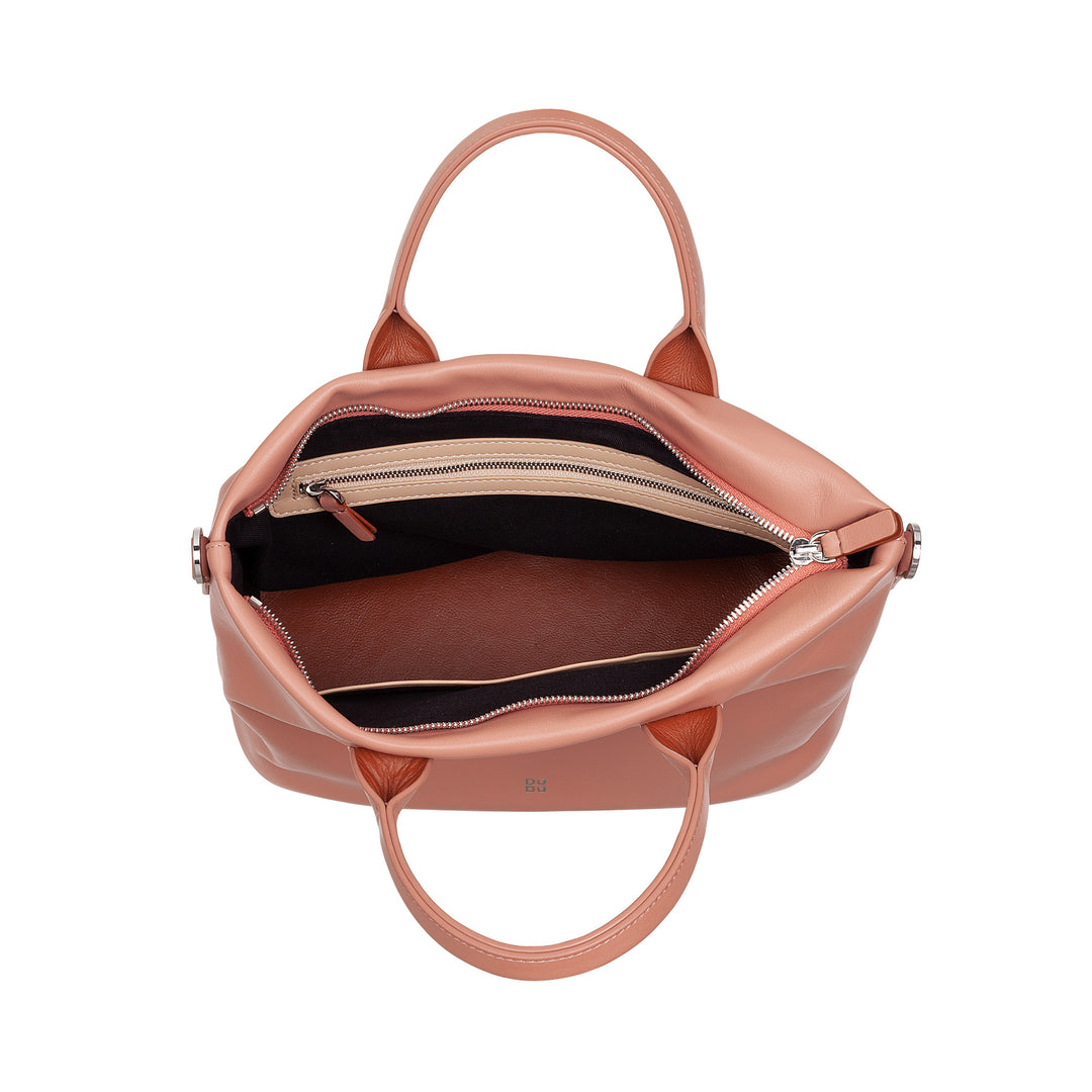 DuDu Handtasche in Leder mit Schultergurt, kleiner Umhängetasche mit Reißverschluss und abnehmbarer Schultergurt, farbenfrohe elegante Handtasche