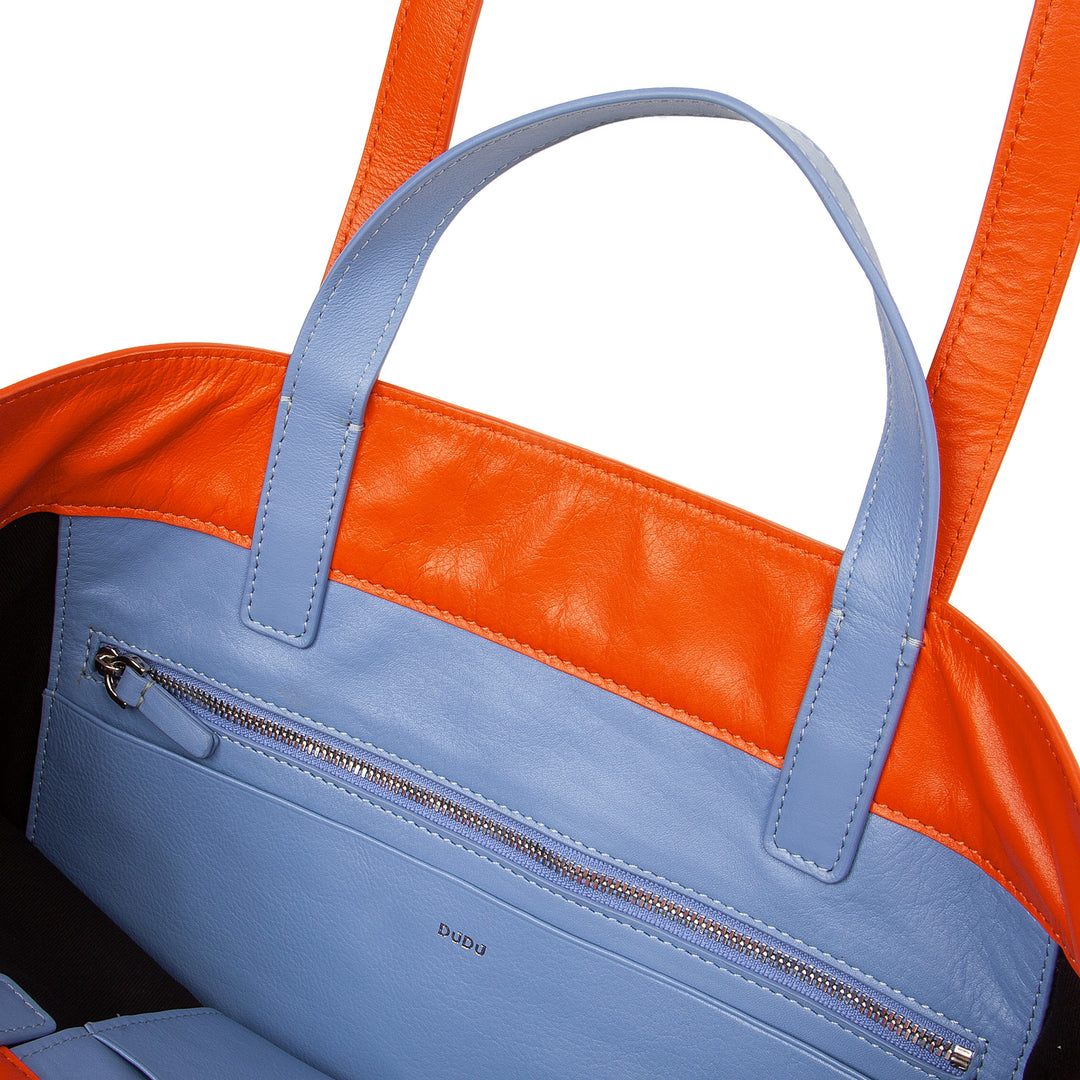 DuDu Weiche Frauentasche, Einkaufstasche in bunten Leder, Doppelgriffe, elegante Umhängetasche, große Handtasche