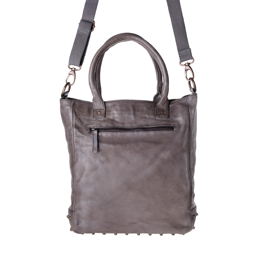 Washed leather bag in garment with studs and DUDU shoulder strap