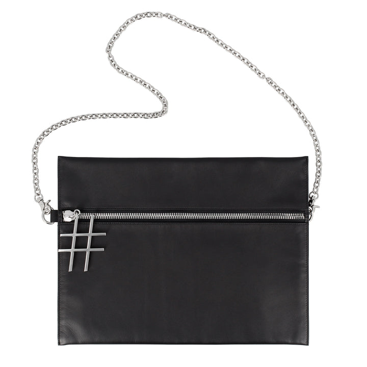 DUDU Women's Black Leather Shoulder Bag with Elegant Design Chain Zipper Zip