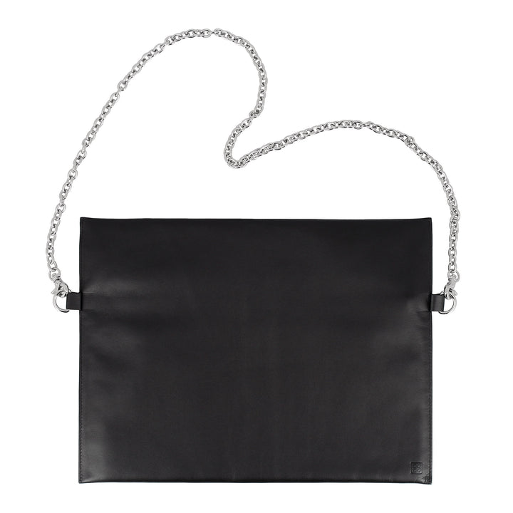 DuDu Sac bandoulière en cuir noir pour femme avec chaîne élégante design mince avec fermeture à glissière
