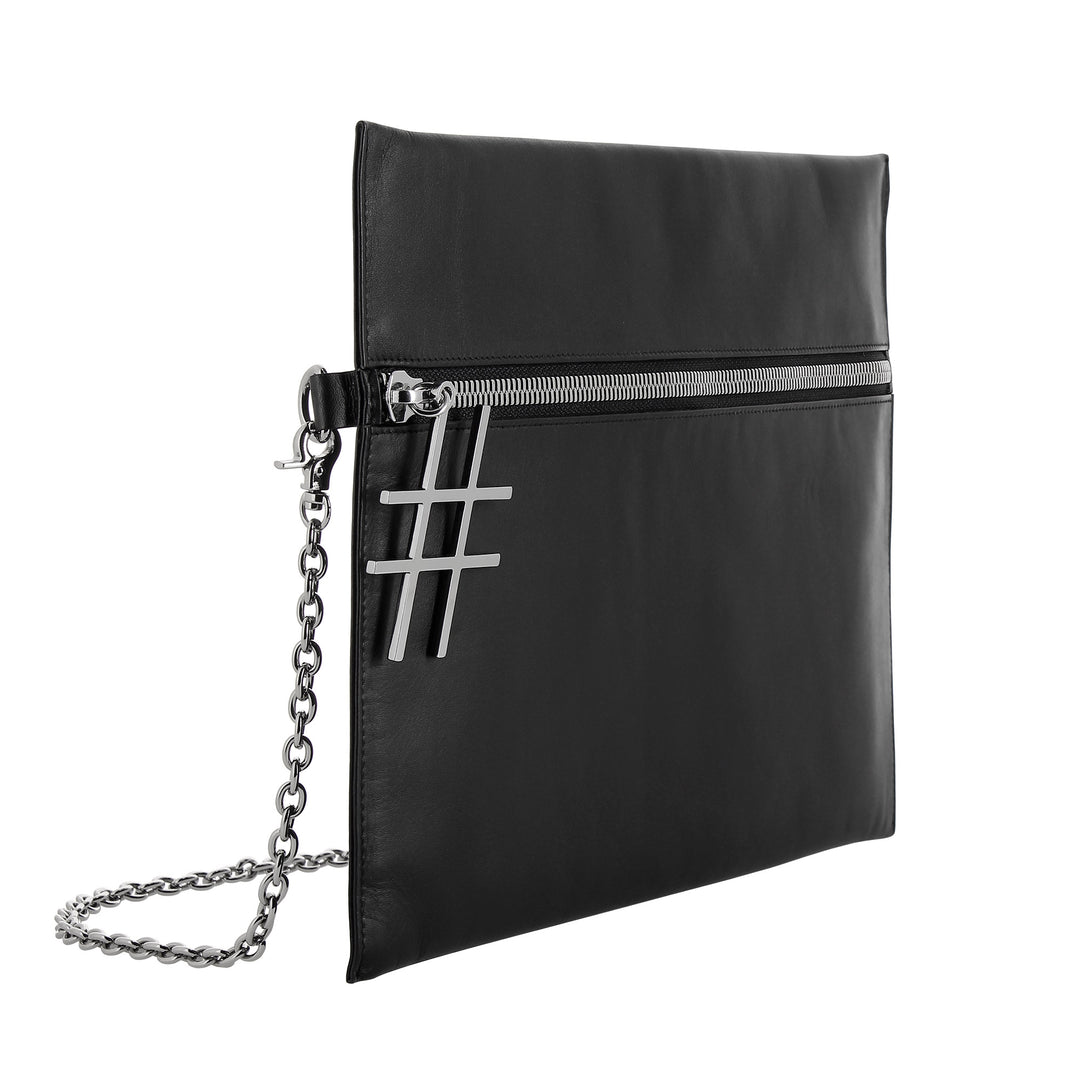 DUDU Women's Black Leather Shoulder Bag with Elegant Design Chain Zipper Zip